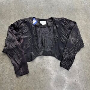 Vintage 90s Identity Black Satin Size Large Made In Usa Cropped Cardigan Blouse